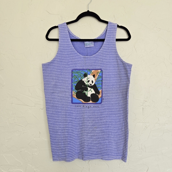 Vintage Panda Striped San Diego Zoo Purple Top - Picture 2 of 6